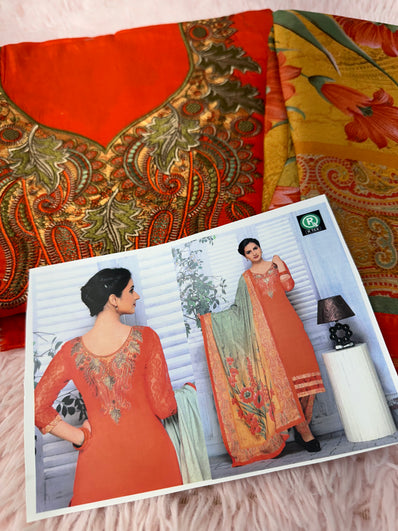 Unstitched Suit Material- 369 Orange