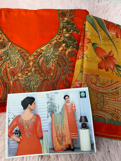 Unstitched Suit Material- 369 Orange