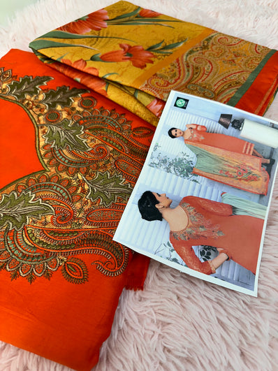 Unstitched Suit Material- 369 Orange