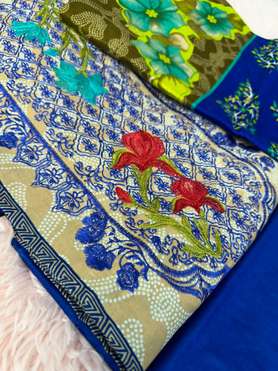 Unstitched Suit Material- 381 Blue