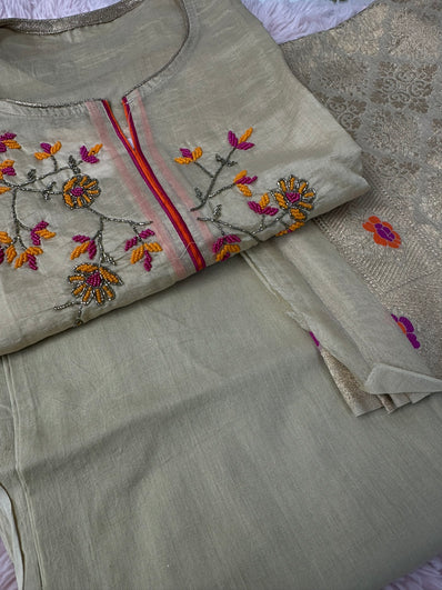 Semi Stitched Suit Material- 423 Beige