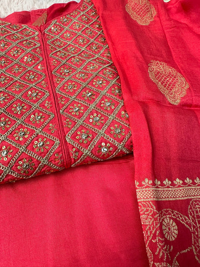 Semi Stitched Suit Material- 422 Pink