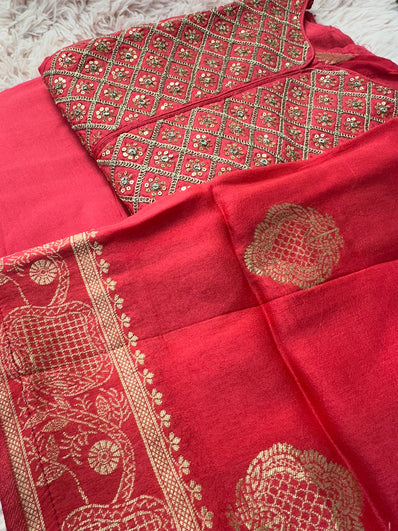 Semi Stitched Suit Material- 422 Pink