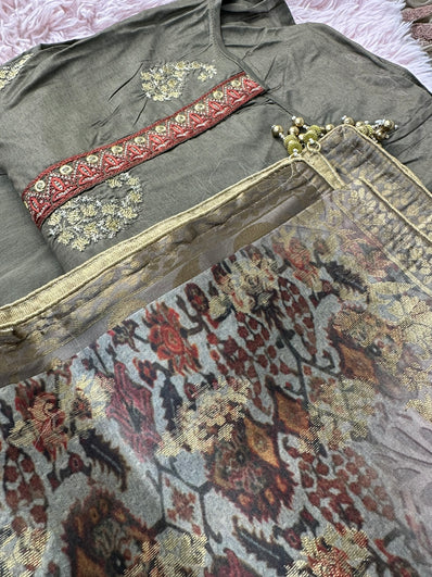 Semi Stitched Suit Material- 421 Khakhi