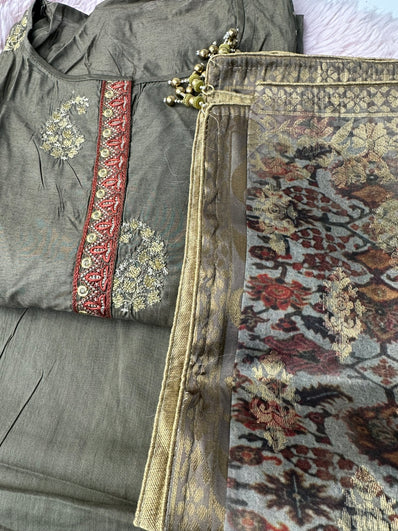 Semi Stitched Suit Material- 421 Khakhi