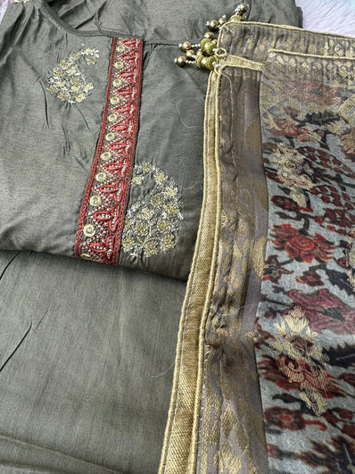 Semi Stitched Suit Material- 421 Khakhi