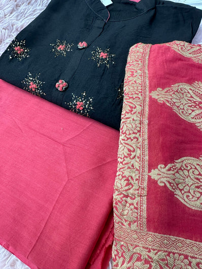 Semi Stitched Suit Material- 420 Black