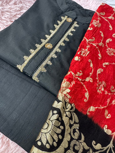 Semi Stitched Suit Material- 419 Black