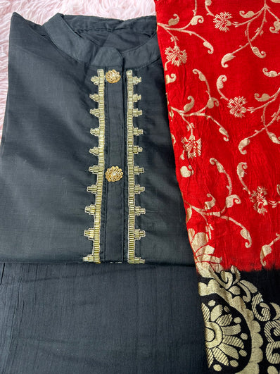 Semi Stitched Suit Material- 419 Black