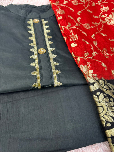 Semi Stitched Suit Material- 419 Black