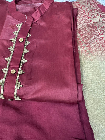 Semi Stitched Suit Material- 419 Maroon