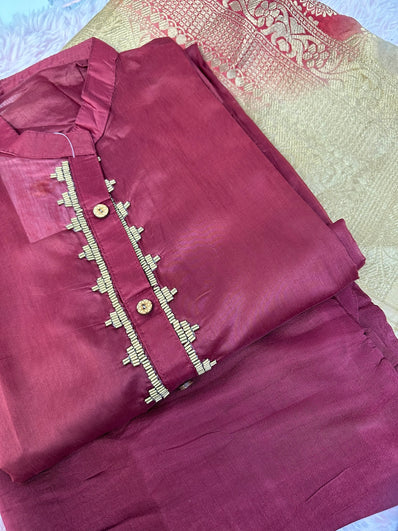 Semi Stitched Suit Material- 419 Maroon