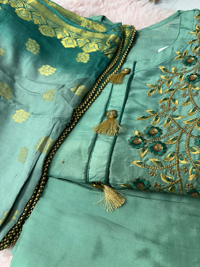 Semi Stitched Suit Material- 416 Sea Green