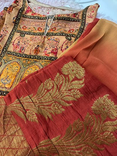 Semi Stitched Suit Material- 433 Mustard Orange