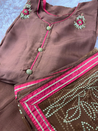 Semi Stitched Suit Material- 426  Brown