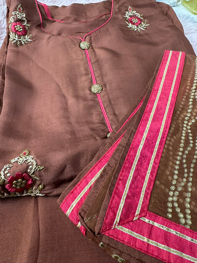 Semi Stitched Suit Material- 426  Brown