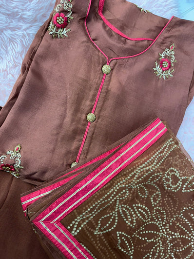 Semi Stitched Suit Material- 426  Brown