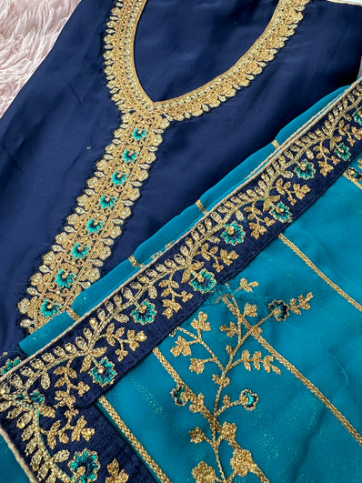 Semi Stitched Suit Material- 430  Blue