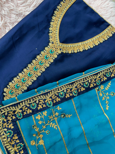 Semi Stitched Suit Material- 430  Blue