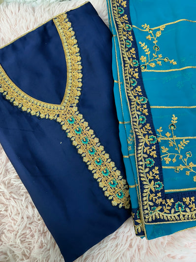 Semi Stitched Suit Material- 430  Blue