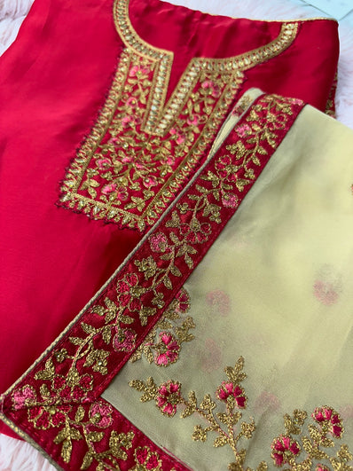 Semi Stitched Suit Material- 430  Red