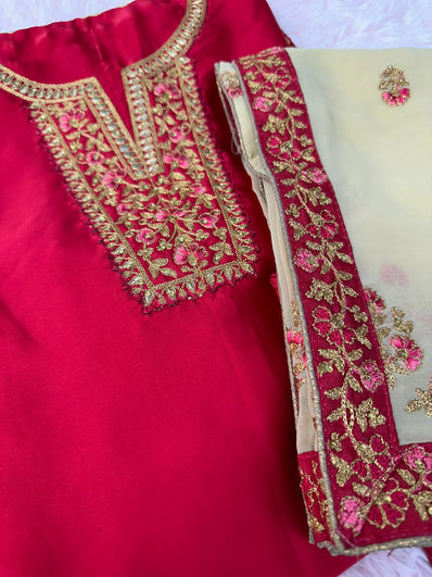 Semi Stitched Suit Material- 430  Red