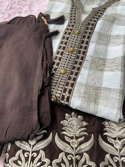 Semi Stitched Suit Material- 436 Brown