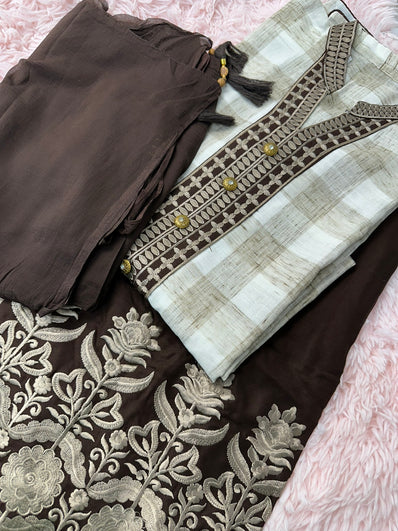 Semi Stitched Suit Material- 436 Brown