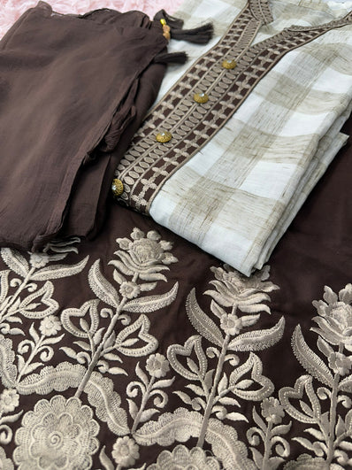 Semi Stitched Suit Material- 436 Brown