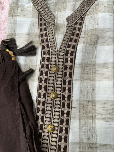 Semi Stitched Suit Material- 436 Brown