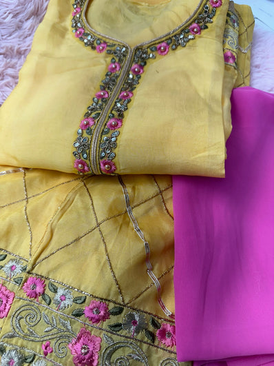 Semi Stitched Suit Material- 434 Yellow