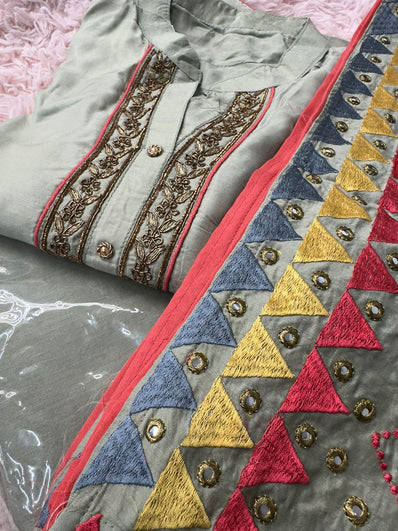 Semi Stitched Suit Material- 431 Grey