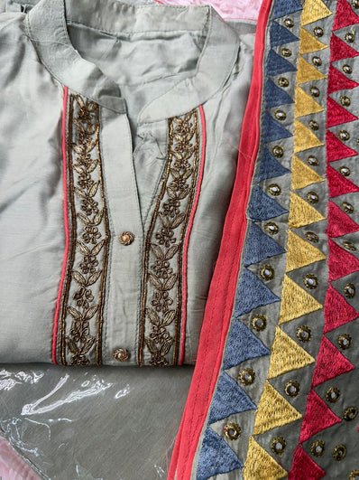 Semi Stitched Suit Material- 431 Grey