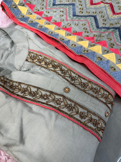 Semi Stitched Suit Material- 431 Grey