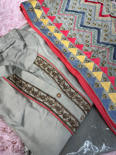 Semi Stitched Suit Material- 431 Grey