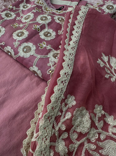 Semi Stitched Suit Material- 414 Pink