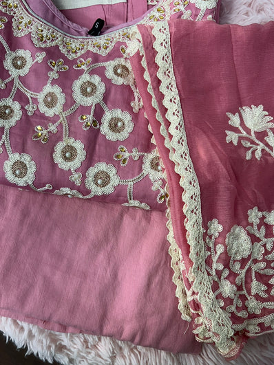 Semi Stitched Suit Material- 414 Pink