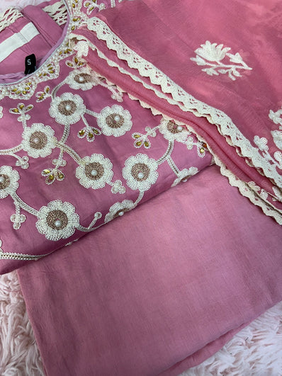 Semi Stitched Suit Material- 414 Pink