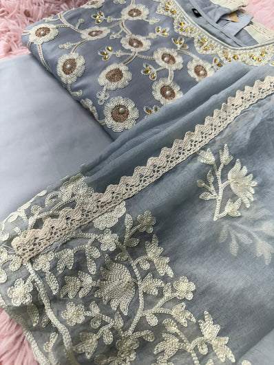 Semi Stitched Suit Material- 414 Grey