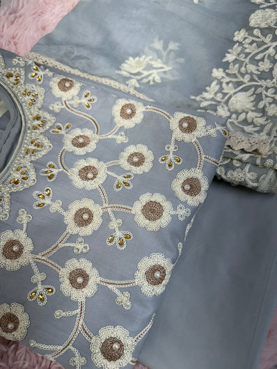 Semi Stitched Suit Material- 414 Grey