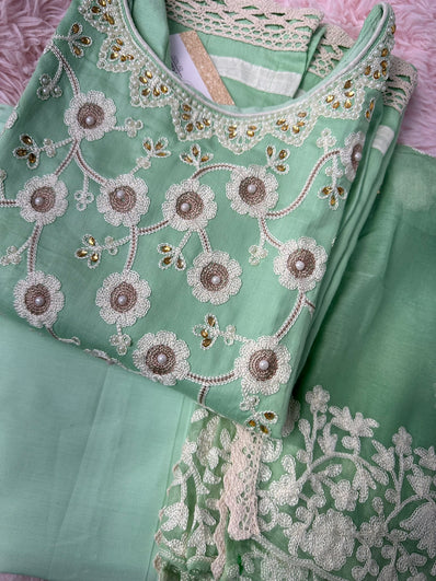 Semi Stitched Suit Material- 414 Sea Green