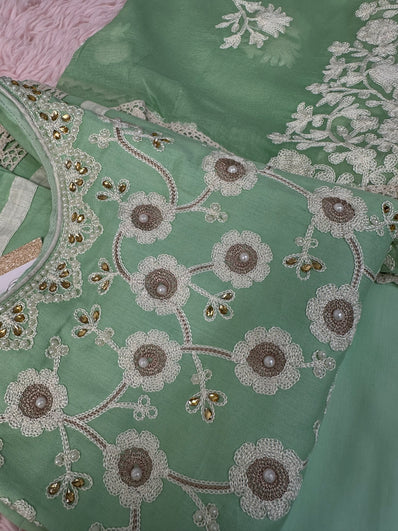 Semi Stitched Suit Material- 414 Sea Green