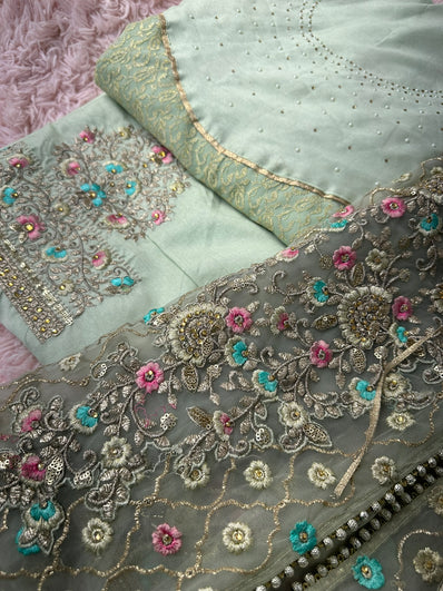 Semi Stitched Suit Material- 439 Sea Green