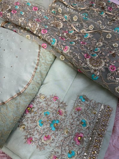 Semi Stitched Suit Material- 439 Sea Green