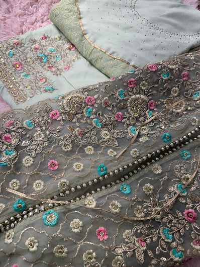 Semi Stitched Suit Material- 439 Sea Green