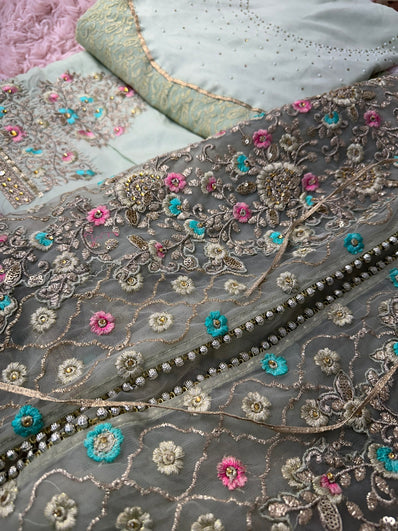 Semi Stitched Suit Material- 439 Sea Green