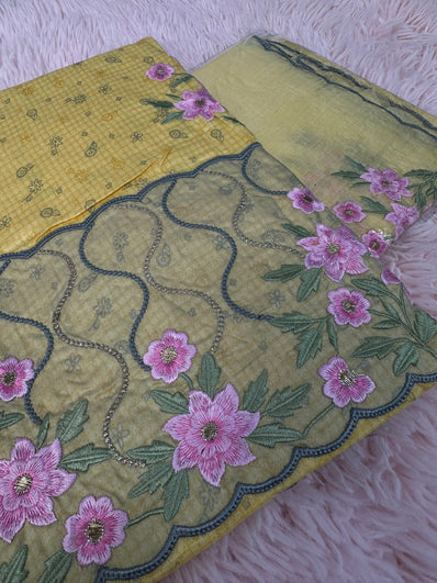 Unstitched Suit Material- 442 Yellow