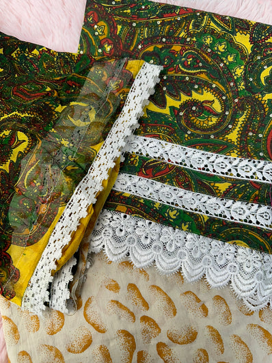 Unstitched Suit Material- 478 Yellow