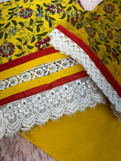 Unstitched Suit Material- 477 Yellow