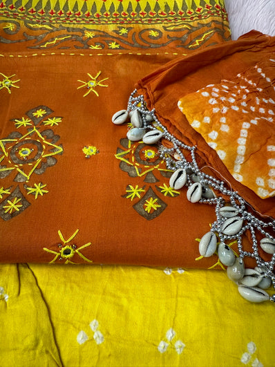 Unstitched Suit Material- 467  Orange